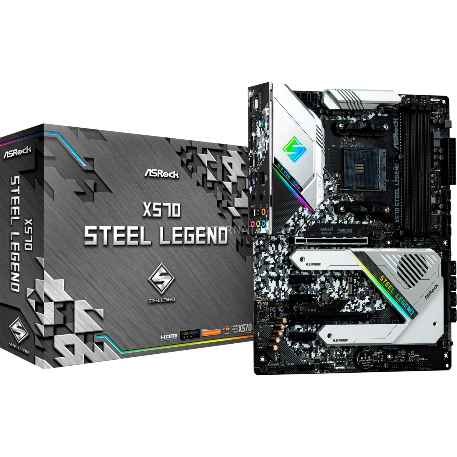 Sockel AM4 ASRock X570 STEEL LEGEND, Mainboard (schwarz/metall) 1 Sockel AM4 ASRock X570 STEEL LEGEND, Mainboard (schwarz/metall)