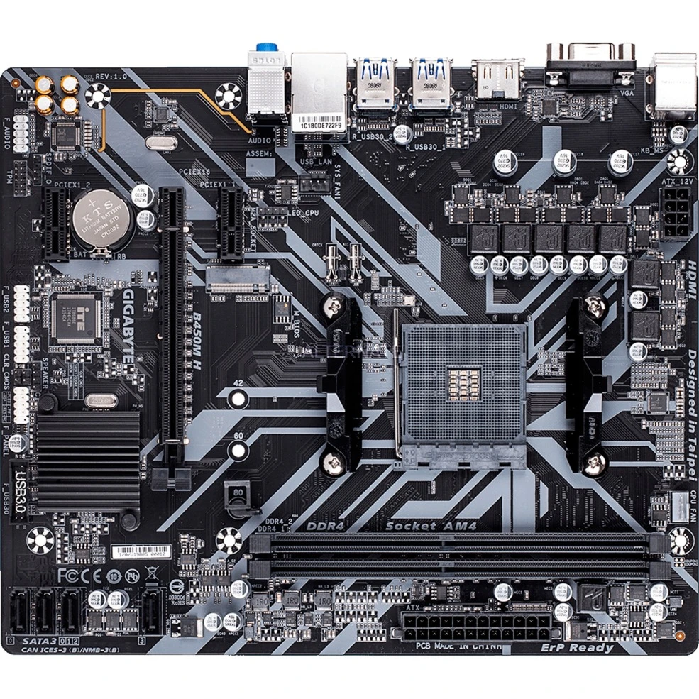 Sockel AM4 GIGABYTE B450M H, Mainboard 2 Sockel AM4 GIGABYTE B450M H, Mainboard – Bild 2